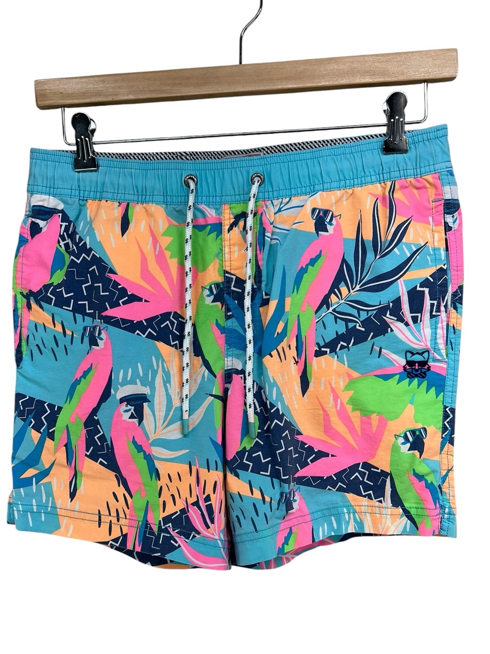 Party Pants Pink Parrot Swim Trunks Unlined Mens Medium